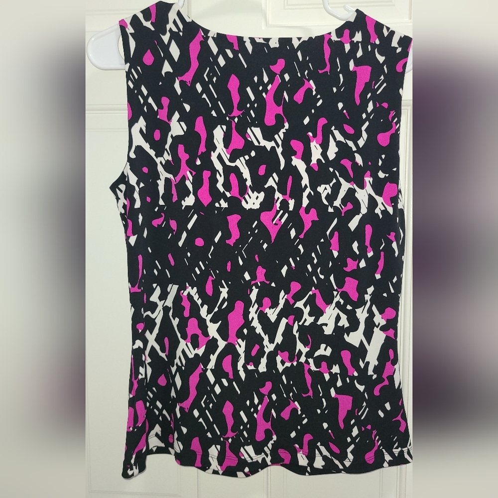 Calvin Klein Black Sleeveless Top with Pink & White Abstract Print - Picture 5 of 5